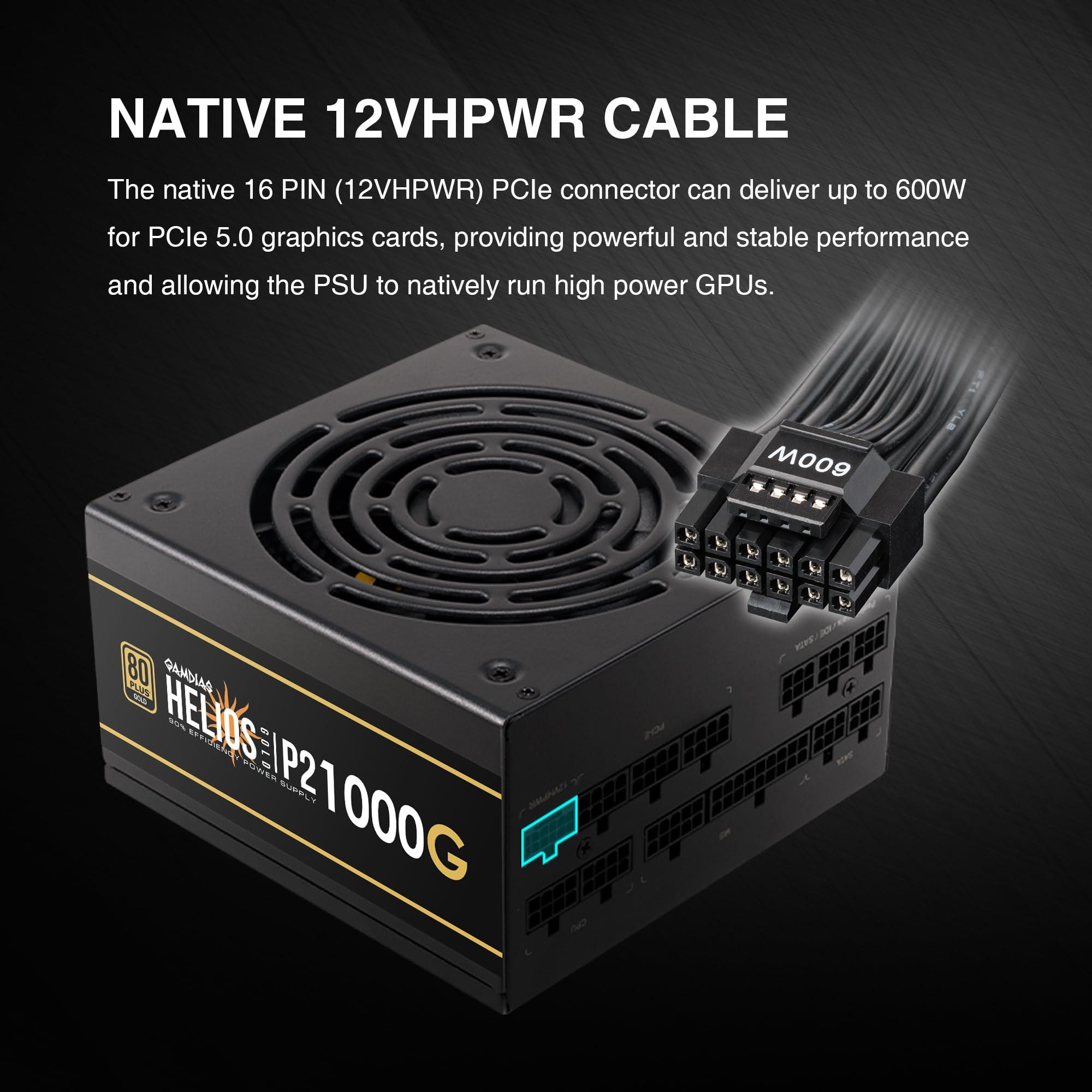 GAMDIAS GAMDIAS PCIe 5.1 & ATX3.1 Gold 1000W Power Supply for GeForce RTX 5000 Series, 1000W Fully Modular ATX 80 Plus Gold Computer PSU for Gaming PC Desktops, Low-Noise Fan, HELIOS P2-1000G