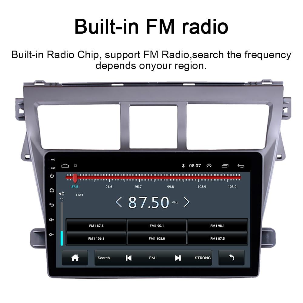 Hac Sa Beach for Toyota Vios Yaris Radio 2007-2012 Android 13 Car Stereo Wireless Apple Carplay Android Auto 9 Inch Touchscreen GPS Navigation Car Audio Receiver Bluetooth SWC Mic (4GB RAM+64GB ROM)