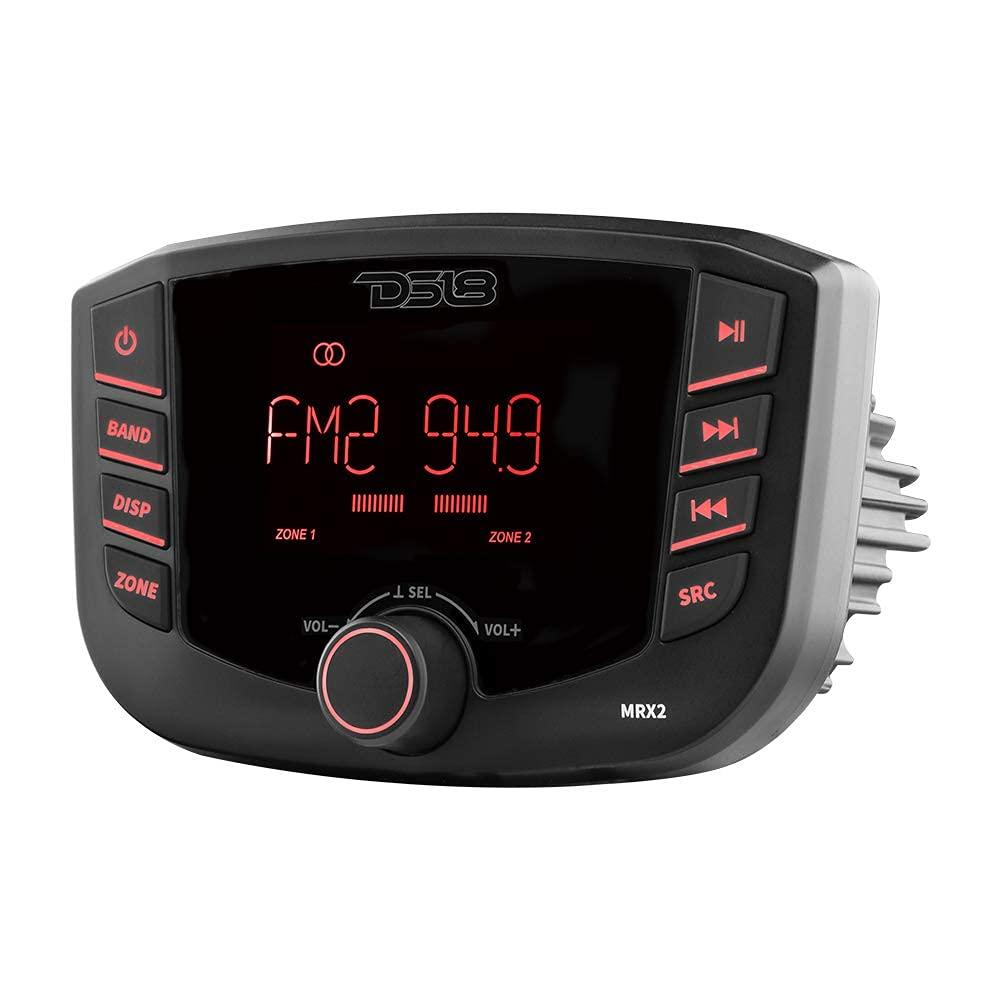 DS18 DS18 MRX2 Marine and Powersports Headunit Media Center Receiver with AM/FM Radio, USB and Bluetooth, LCD Screen , 2 Zones, 4 Volts Output, BT, RDS 4X40 Watts (Renewed)