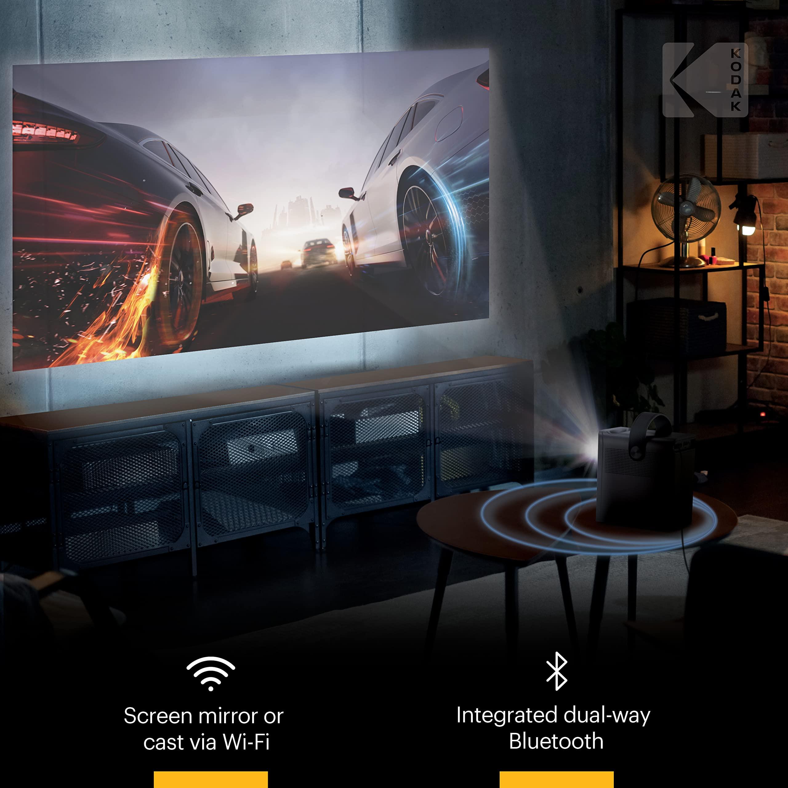 KODAK KODAK FLIK HD9 Smart Projector | Mini Black Portable Indoor & Outdoor Movie with Android TV Streaming Apps, Wi-Fi and Bluetooth, Built-In Speakers & Voice Remote | FHD 1080p for Screens Up to 120