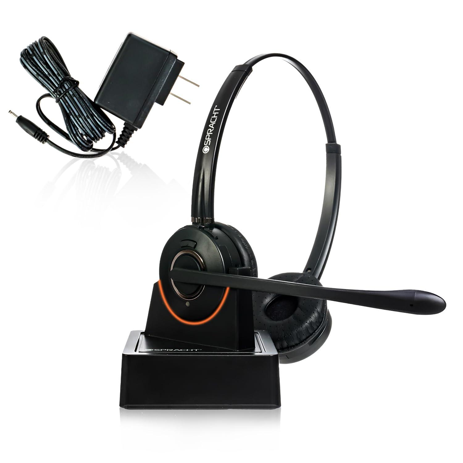 Spracht Spracht HS-2051 Dual Ear Wireless Bluetooth Headset with Base Station | Wireless Headset for Work | Wireless Headset with Microphone | AI-Powered Noise Cancelling Headset (not for Desktop Phones)