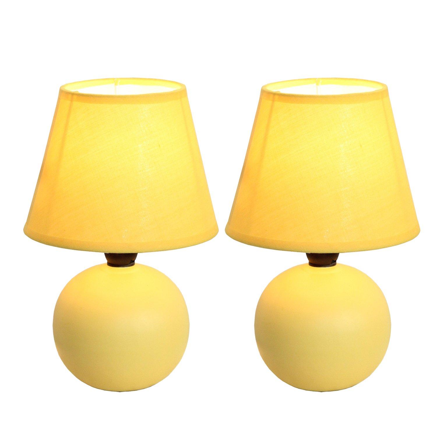 Simple Designs Simple Designs LT2008-YLW-2PK Mini Ceramic Globe Table Lamp 2 Pack Set with Matching Fabric Shade, Yellow, 5.51 x 5.51 x 8.66