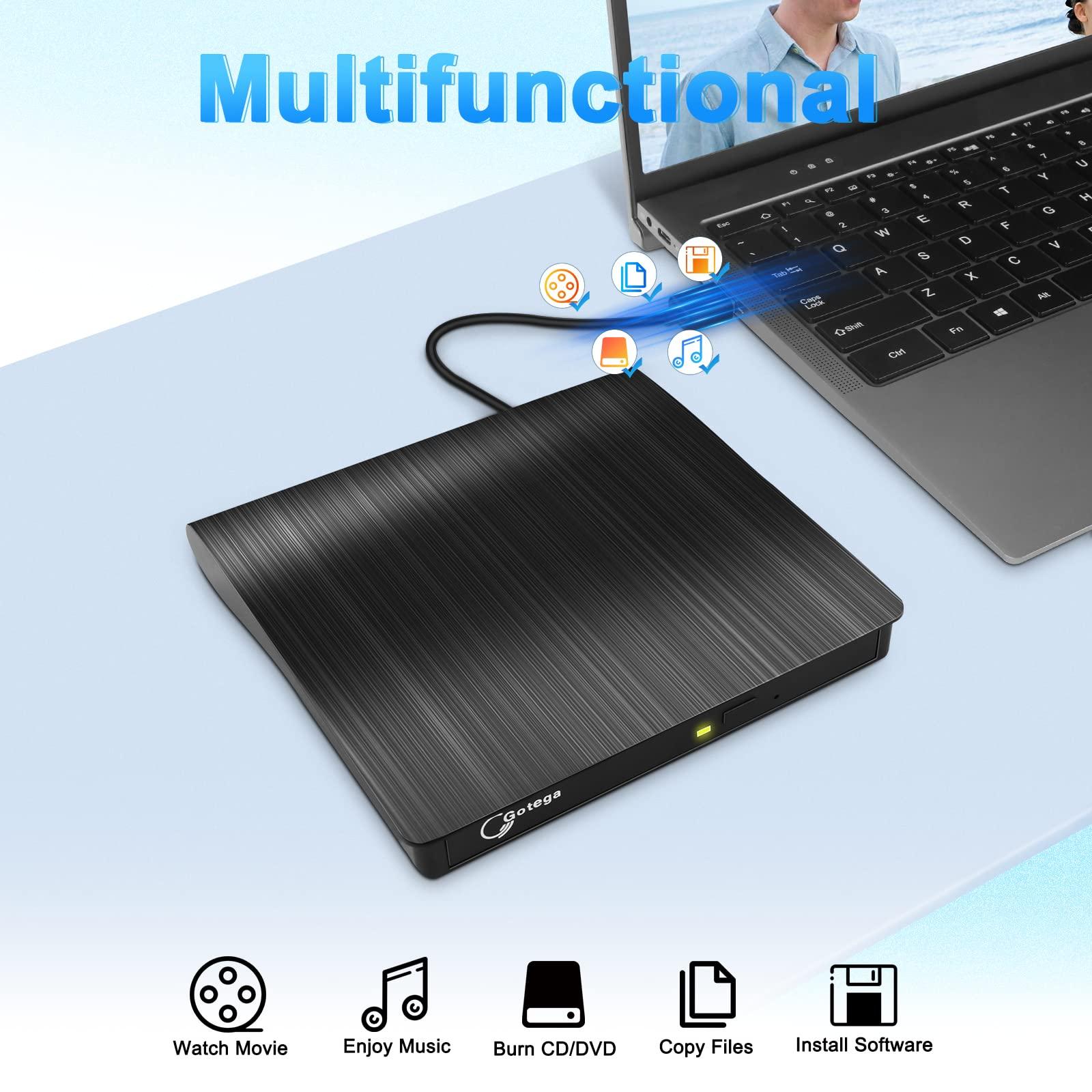 Gotega Gotega External DVD Drive, USB 3.0 Portable +/-RW , DVD Player for CD ROM Burner Compatible with Laptop Desktop PC Windows Linux OS Apple Mac Black
