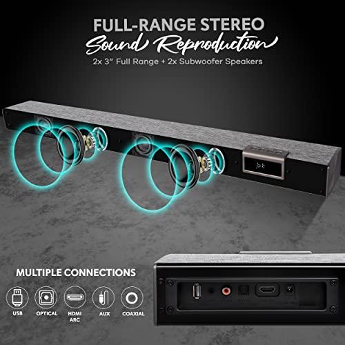 Pyle PyleUsa Home Bluetooth Audio Sound bar Stylish, 60W 35\" for TV, Supports 4K & HDMI TV\'s, Optical, COAXIAL, AUX, w/Remote Control,Coaxial & RCA Cables,Class D Digital Stereo Power Amplifier - PSBV40BT