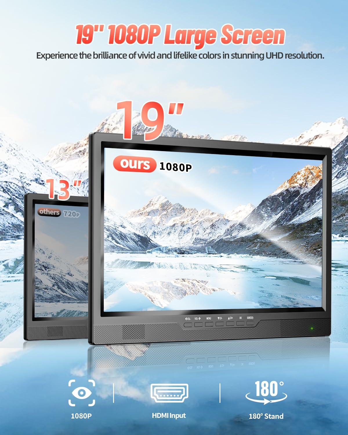 Desobry Desobry 19" Portable TV with Antenna, Small TV with HD 1080P HDMI Input, AV Input, USB Port, 180 Adjustable Stand, Small Portable TV for Kitchen Bedroom Camping RV (No WiFi)