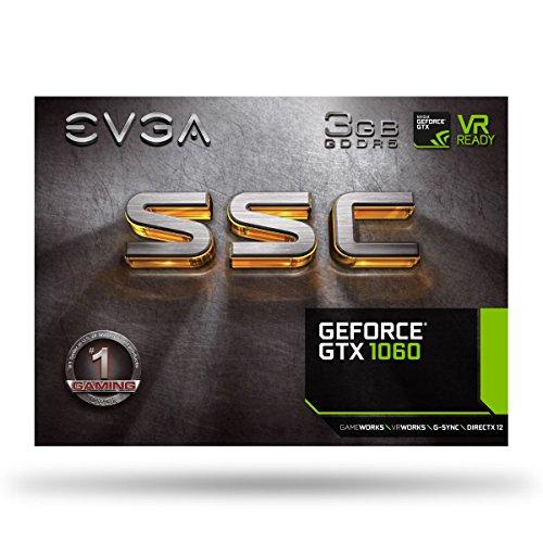 EVGA EVGA GeForce GTX 1060 3GB SSC GAMING ACX 3.0, 3GB GDDR5, LED, DX12 OSD Support Graphic Card (03G-P4-6167-KR)