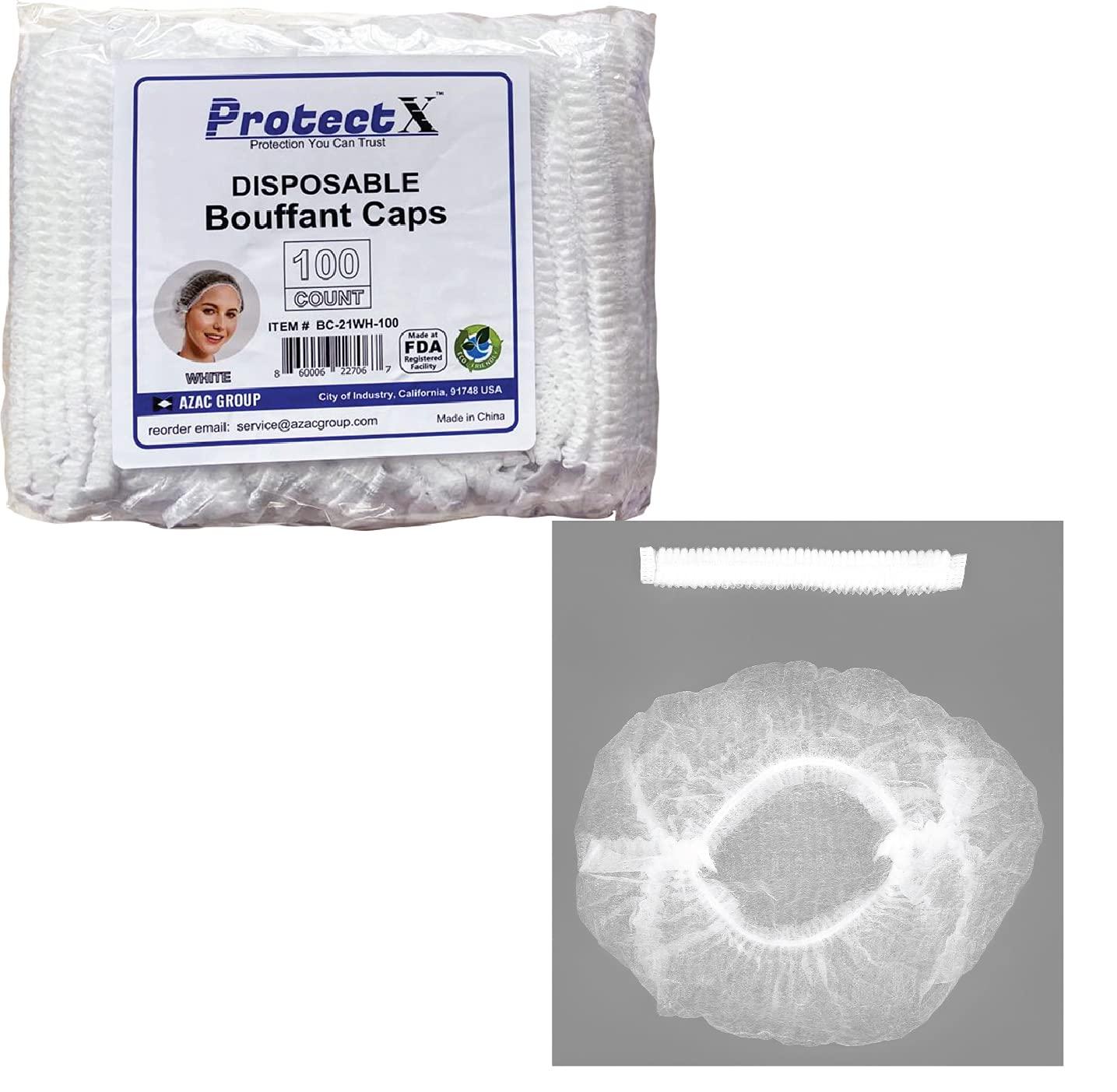 ProtectX ProtectX 100-Pack White Disposable Hair Nets, Elastic Head Cover, Bouffant Caps, Sanitation Head Cover for Food Service, Spa Men & Women - 21 inch