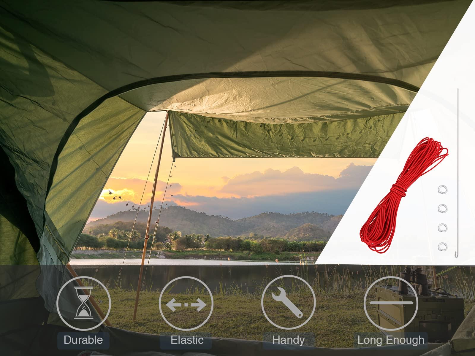 BRILLIANCE4U BRILLIANCE4U Tent Pole Shock Cord 1/8 inch 60ft, Elastic Bungee Cord, Replacement Shock Cord for Tent Poles, Tent Pole Repair Kit, Elastic Cord with Lead Wire and Washers Red