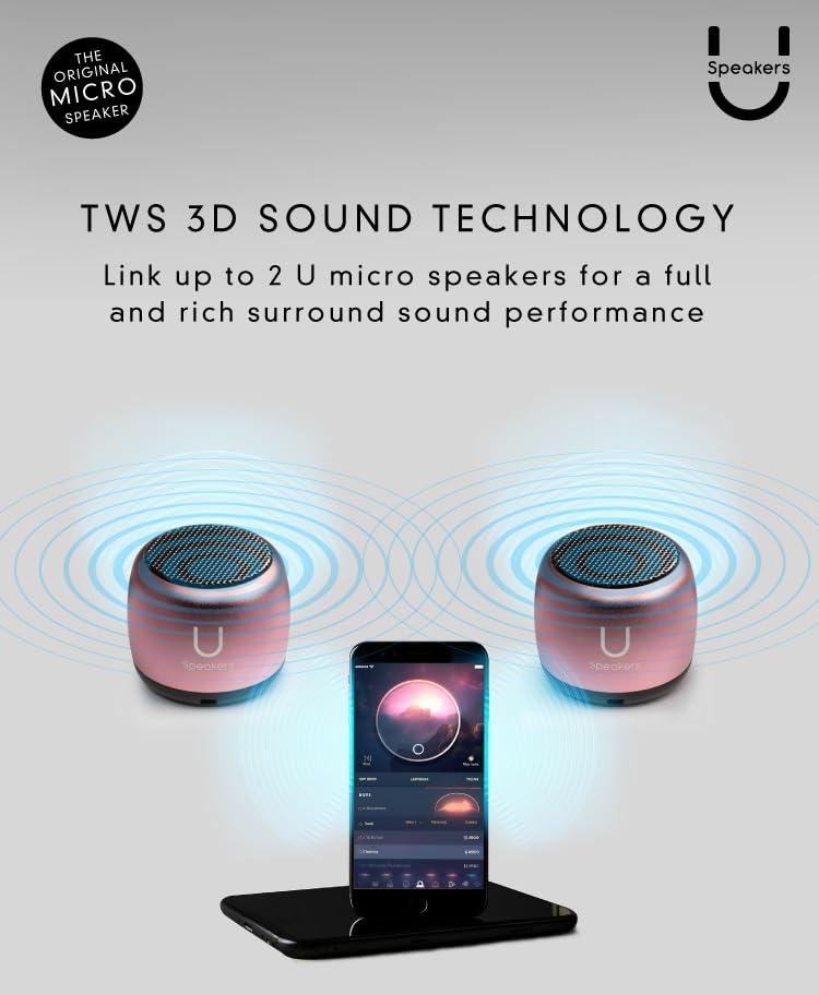Fashionit Fashionit U Micro Speaker | Stylish Portable Wireless Bluetooth 5.0 with Built-in Mic & Remote Shutter | Perfect Little Speaker for Home, Parties, Travel! Small Device, Rich Sound | Mirror Gold