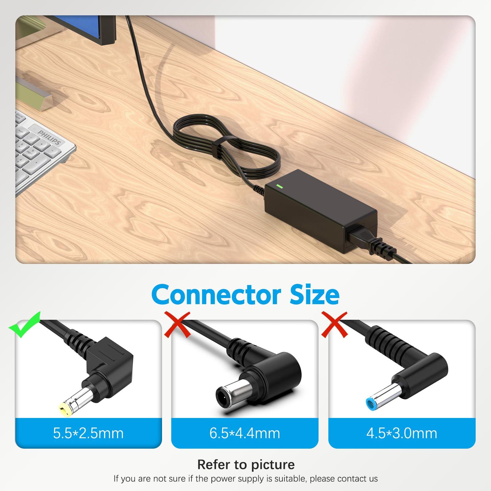LJO-EEIH 19V Power Adapter for HP Monitor 20\" 21.5\" 23\" 23.8\" 25\" 27\"; 27xw 27xi 27er 23es 27es 25 24ea 25xw 25bw 25xi 22cwa 23xi 23bw 20xi Power Supply Cord Replacement