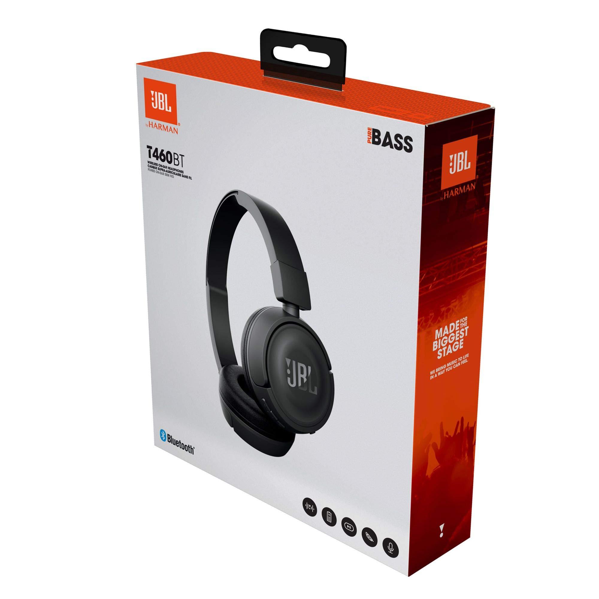 JBL JBL T460BT Extra Bass Wireless On-Ear Headphones with 11 Hours Playtime & Mic - Black