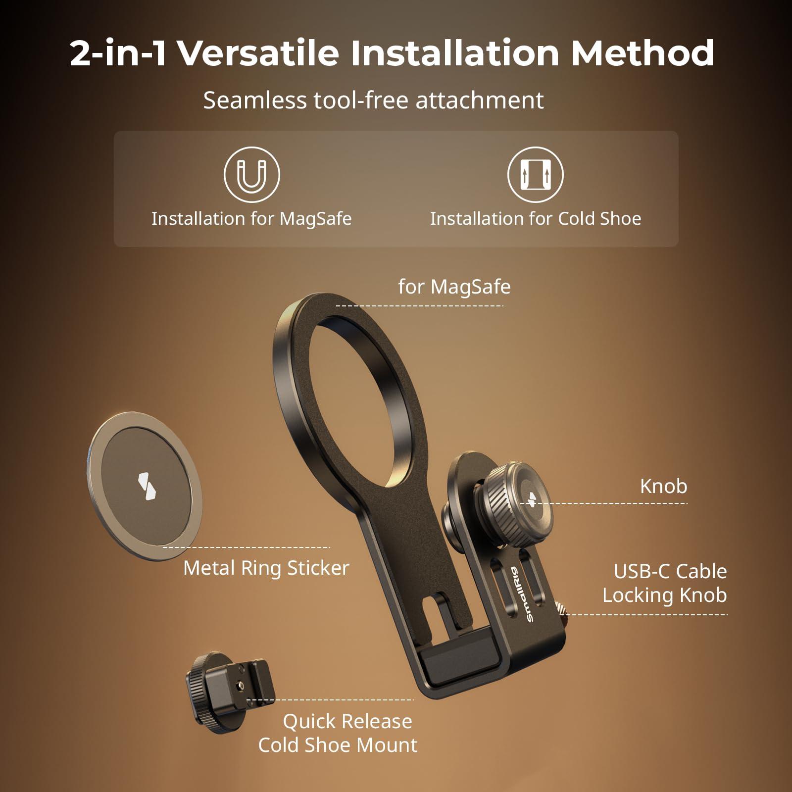 SMALLRIG SMALLRIG Bundle SSD Holder 2-in-1 SSD Mount Bracket for MagSafe with Cold Shoe Cable Clamp 4779 Portable Mini Desktop Tripod 4630