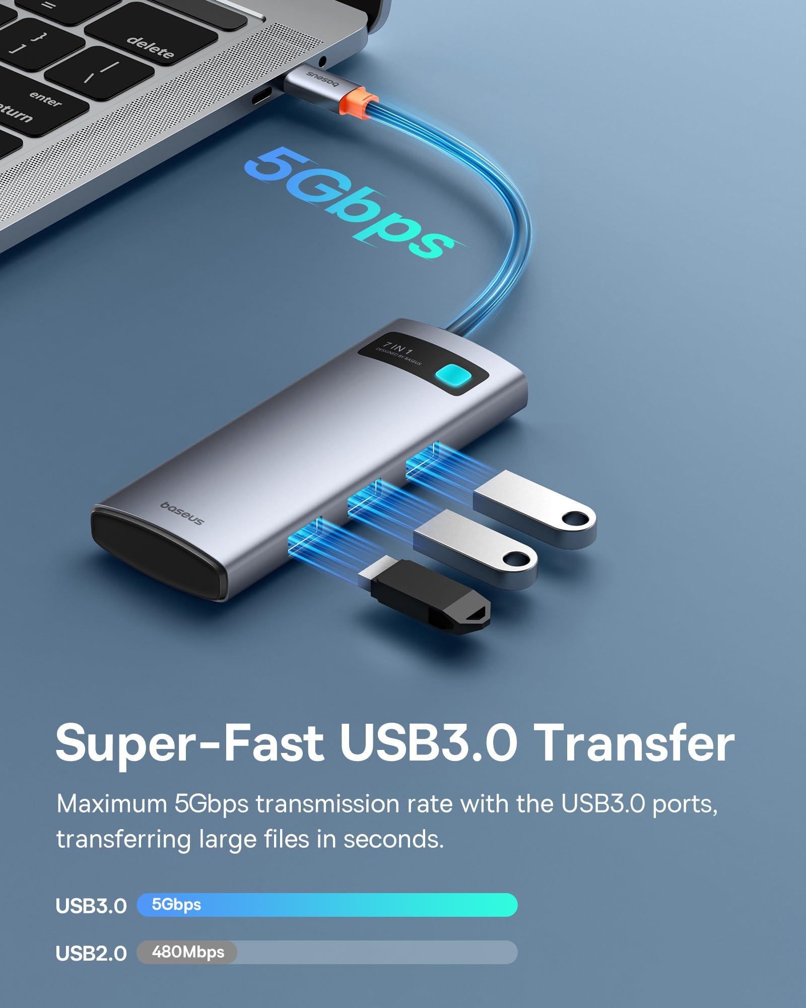 Baseus Baseus USB C to HDMI Adapter, 4K@60Hz USB C Docking Station, 7 in 1 USB C Hub with 3 USB-A, PD 100W, TF/SD Card Reader, Compatible for iPhone 15/Mac/Dell/Acer/HP/ASUS/Steam Deck/Rog Ally