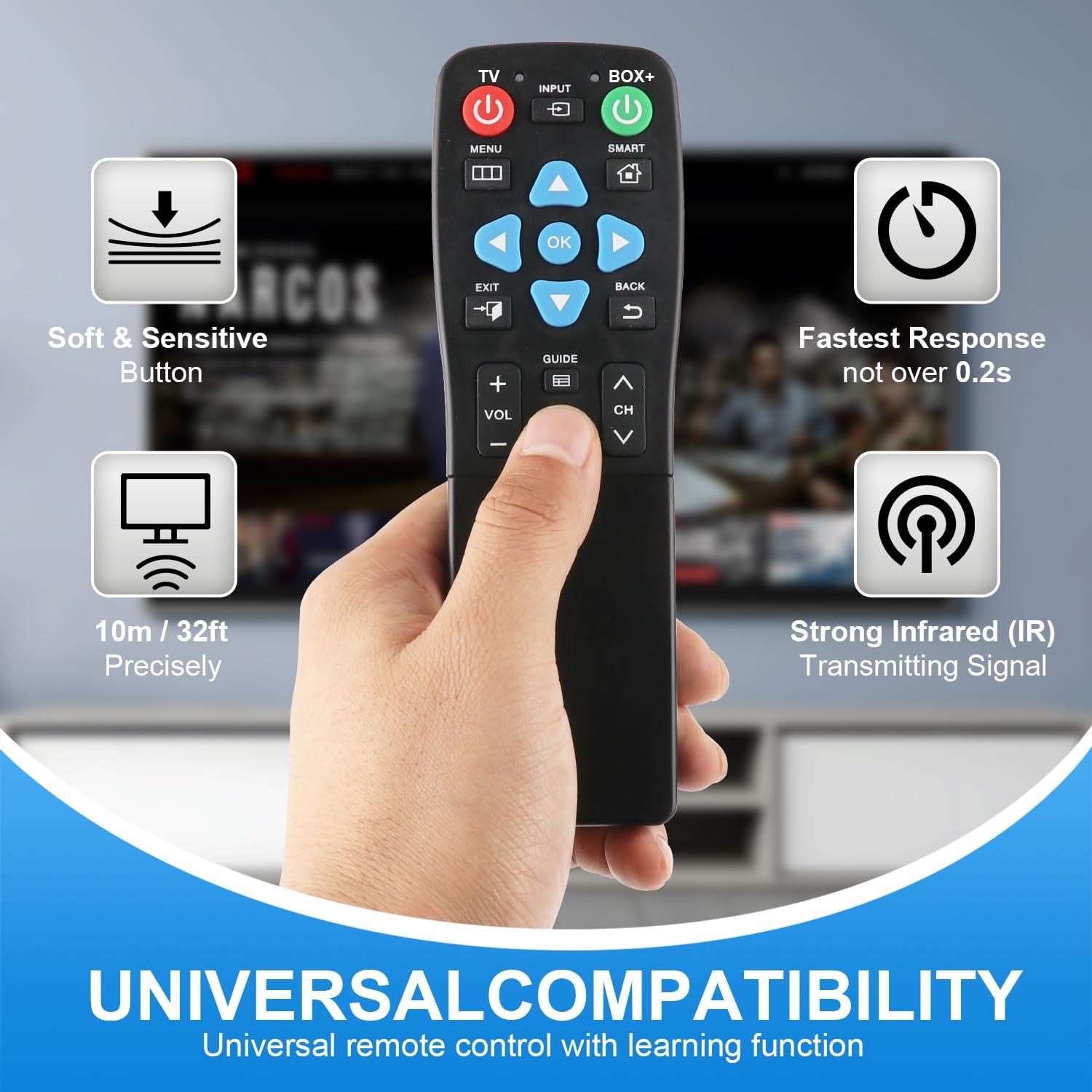 XGBFH Universal Big Button Remote for Seniors, Elderly, 2-Device Control - Learning Functions, Use for TV, Streaming Box, Soundbar Audio Recevier, DVD/VCR/SAT Device & Blue-Ray DVD, Dementia Friendly Gifts