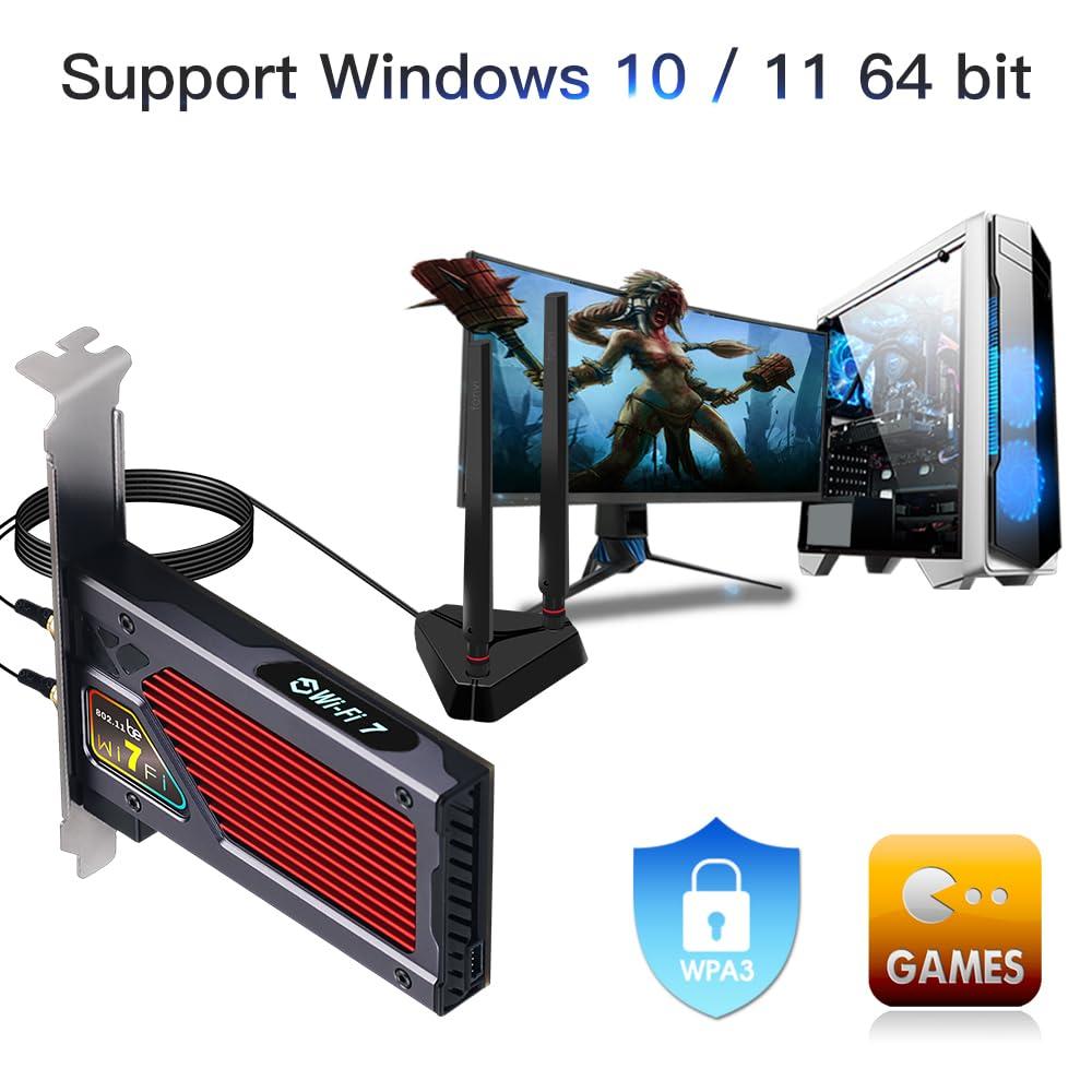 F FENVI Fenvi WiFi 7 RGB Light PCI-E WiFi Card BE200 BT5.4 Tri-Band 8774Mbps 802.11BE BE200NGW Desktop Network Adapter Instead of Your WiFi 6/WiFi 6E Card Support Windows 10/11 Not for AMD Motherboards