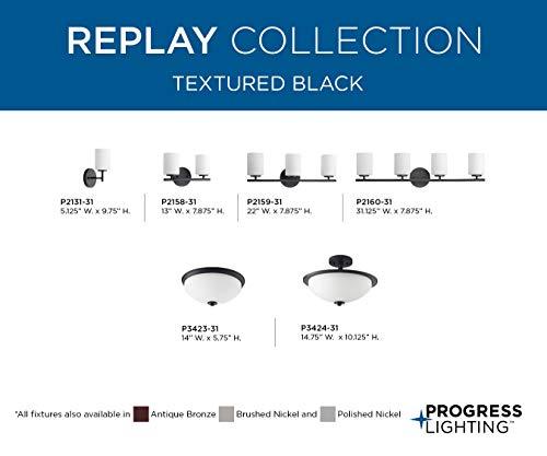 Progress Lighting Replay Collection 3-Light Etched Glass Modern Bath Vanity Light Textured Black