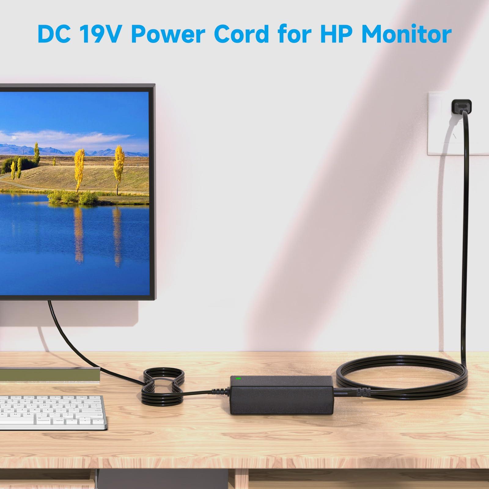 LJO-EEIH 19V Power Adapter for HP Monitor 20\" 21.5\" 23\" 23.8\" 25\" 27\"; 27xw 27xi 27er 23es 27es 25 24ea 25xw 25bw 25xi 22cwa 23xi 23bw 20xi Power Supply Cord Replacement