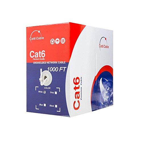 Cables Direct Online Cables Direct Online CAT6 Cable 1000ft Pull Box Solid Ethernet LAN UTP Cable 23AWG 550Mhz RJ45 Network CCA Copper Clad Aluminum Wire Bulk (White)