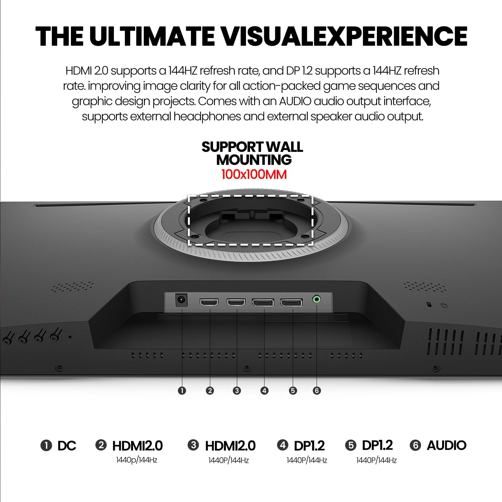 CRUA CRUA 27 Inch Gaming Monitor, QHD 1440P 120Hz IPS Computer Monitor, 99% sRGB, AMD Freesync, HDMI 2.0 & Displayport 1.2, Low Blue Light, Support Wall Mountable Installs/Tilt Adjustable-Black