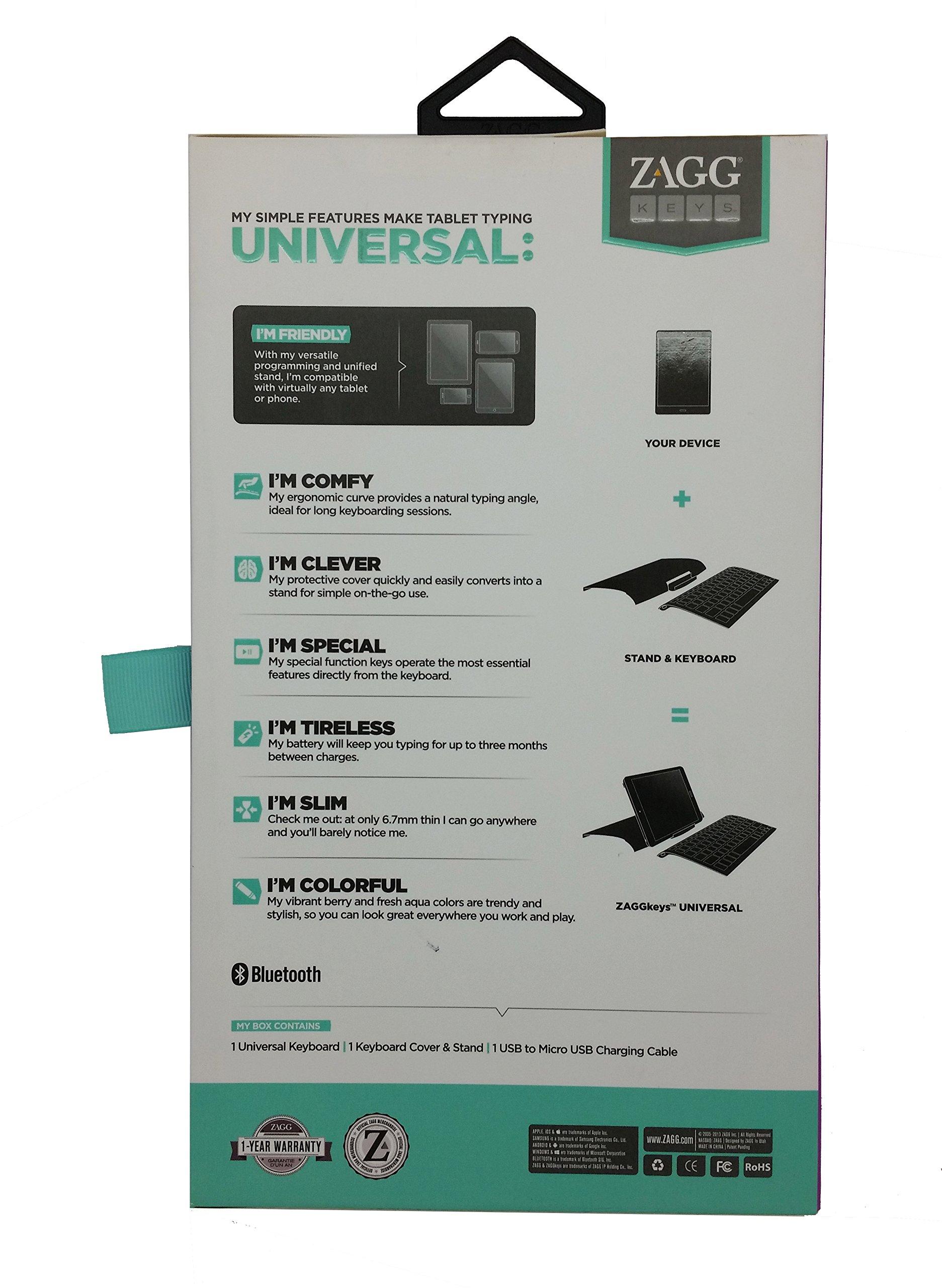 ZAGG ZAGGkeys Case and Micro USB Wired Keyboard Made for for Android Smartphones and Micor USB Devices - Berry/Aqua