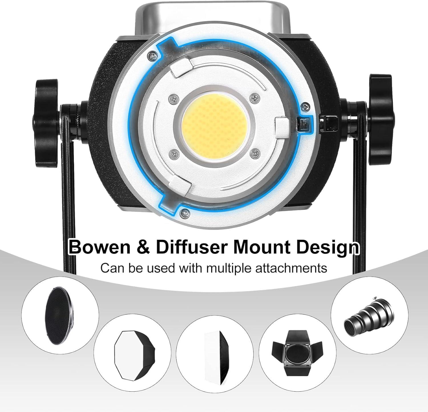 GVM Great Video Maker GVM 200W RGB Video Light, Bi-Color COB Photography Lighting with Bowens Mount & DMX Control, YouTube Studio Light for Film Recording with App & 8 Lighting Effects, 2700K~7500K CRI 97+, 98200lux/0.5m