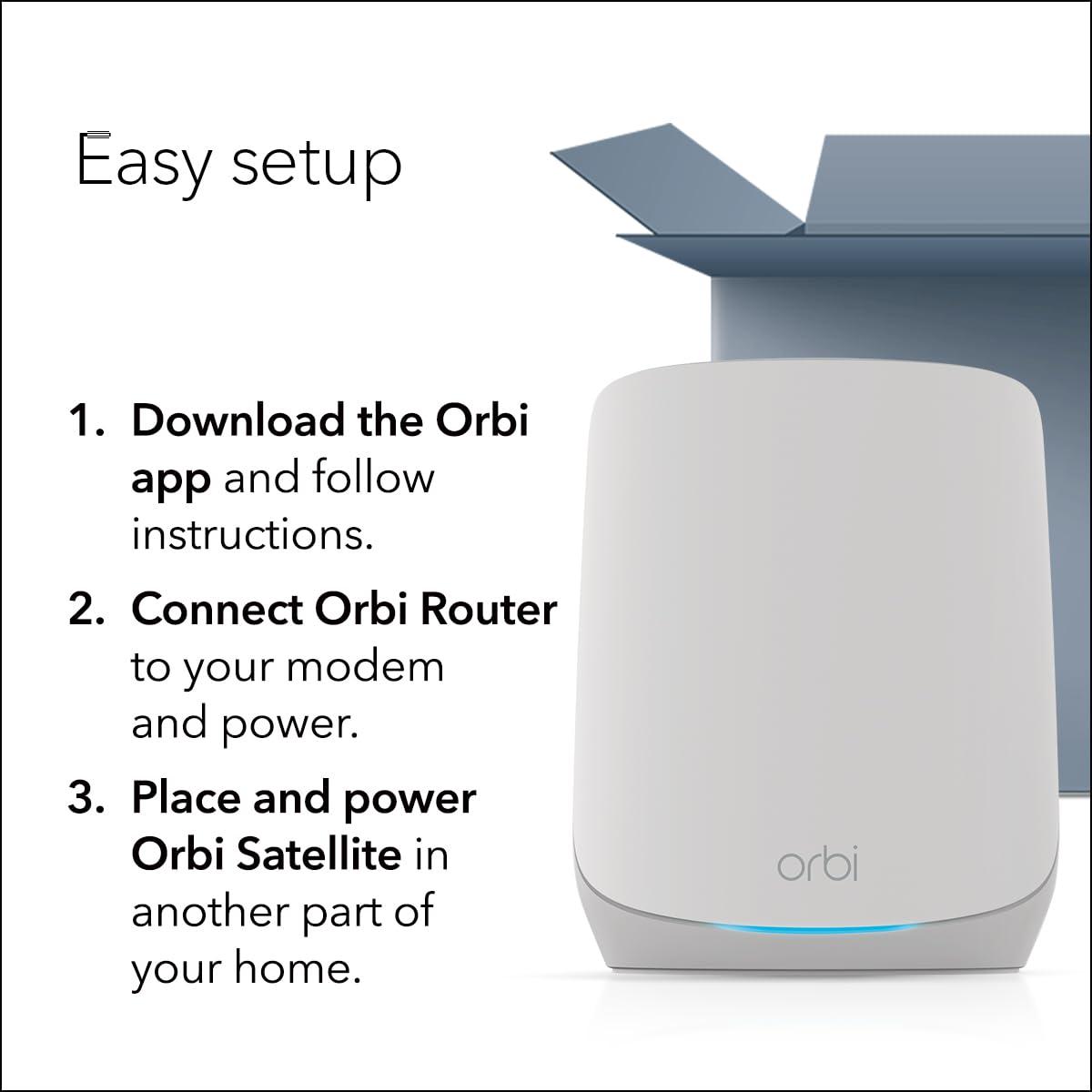 NETGEAR NETGEAR Orbi Whole Home Tri-Band WiFi 6 Mesh Network System (RBK663) Router with 2 Satellite Extenders, Security Features, Coverage up to 6,600 sq. ft., 75 Devices - AX3800 (Up to 3.8Gbps)