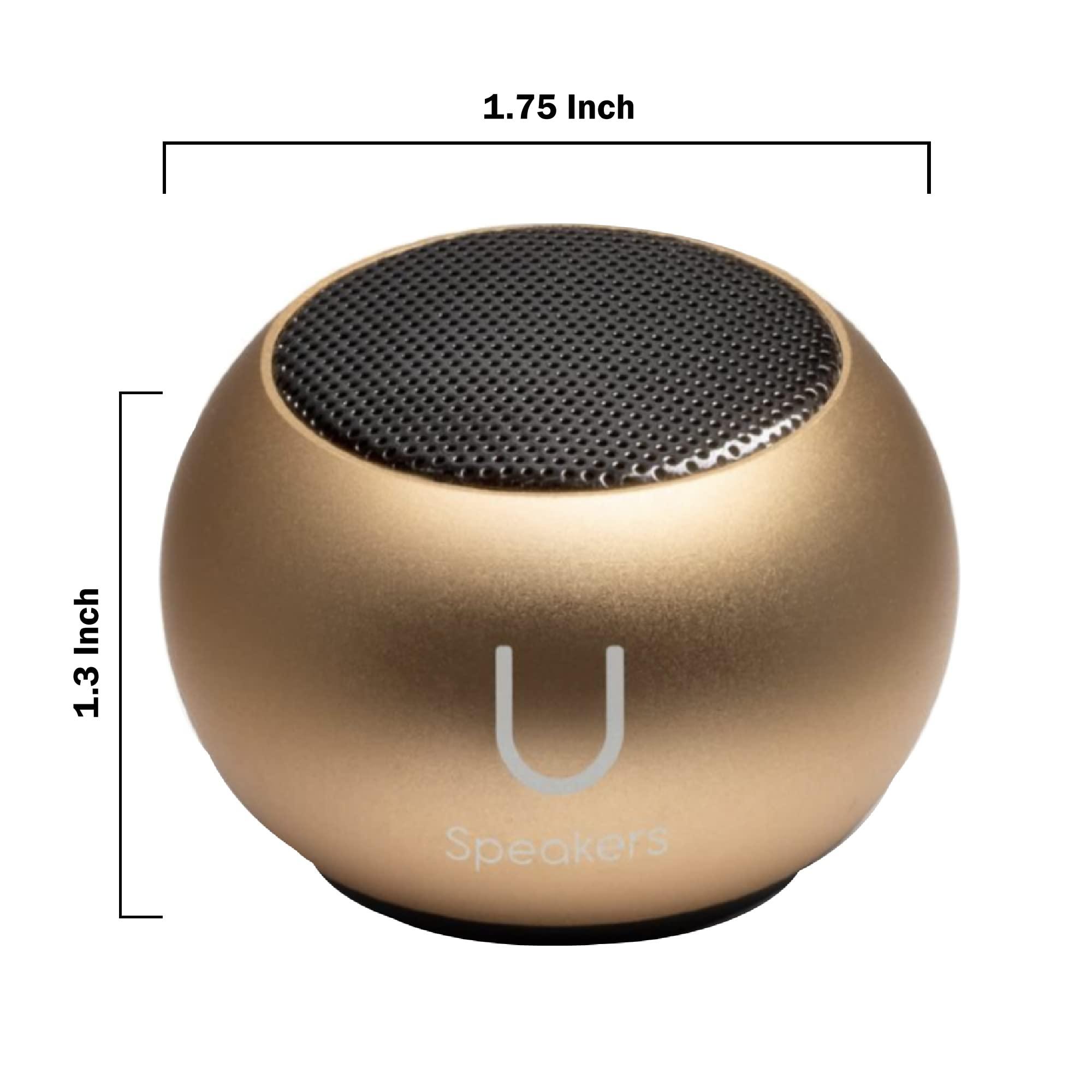 Fashionit Fashionit U Speakers Mini Bluetooth Computer Speaker 2-Pack Bundle with Matching Speaker, Built-in Mic & Selfie Remote Control, for Workspace, Desktop, Laptop, Mobile, Tablet, PC - Gold