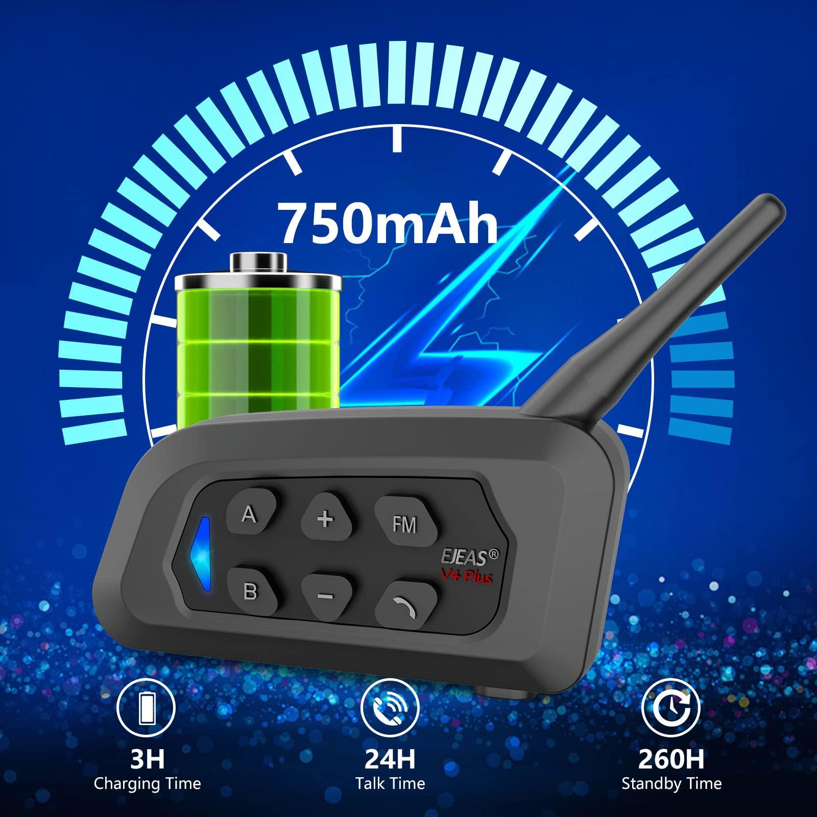 EJEAS EJEAS V4 Plus Helmet Communication System, Motorcycle Bluetooth V5.1 Headset 1500m Helmet Intercom with Noise Reduction/3D Sound/FM Radio/Hands-Free, Ideal for 2 to 4 Riders Group Talking (1PC)