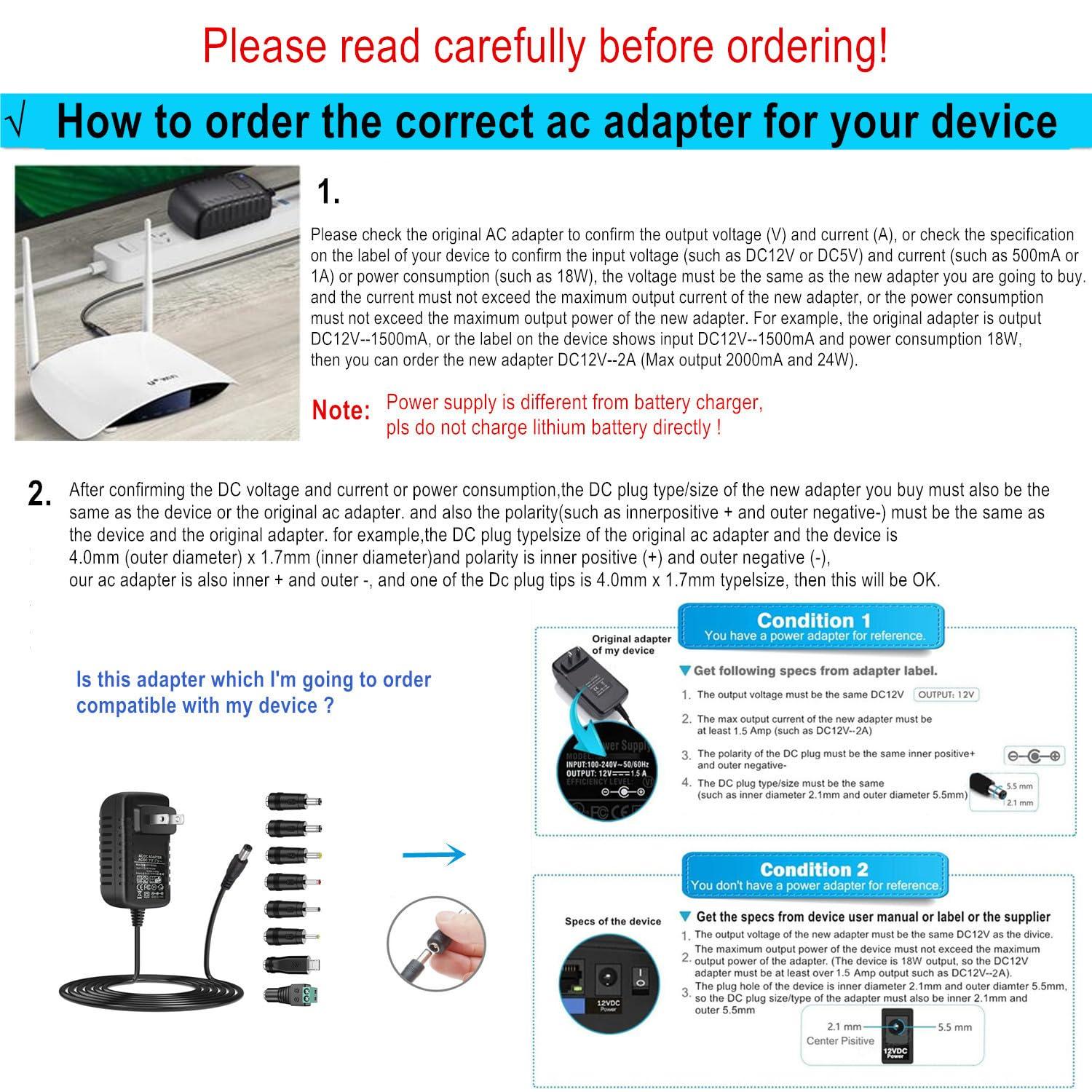 GuanTing Universal AC Adapter 15V 1A Power Supply 15W AC110V to DC15V Power Driver 15V 100mA~1000mA All Compatible with 8 DC Plug Tips adapters Charger Transformer AC-DC Adapter (DC15V~1A)