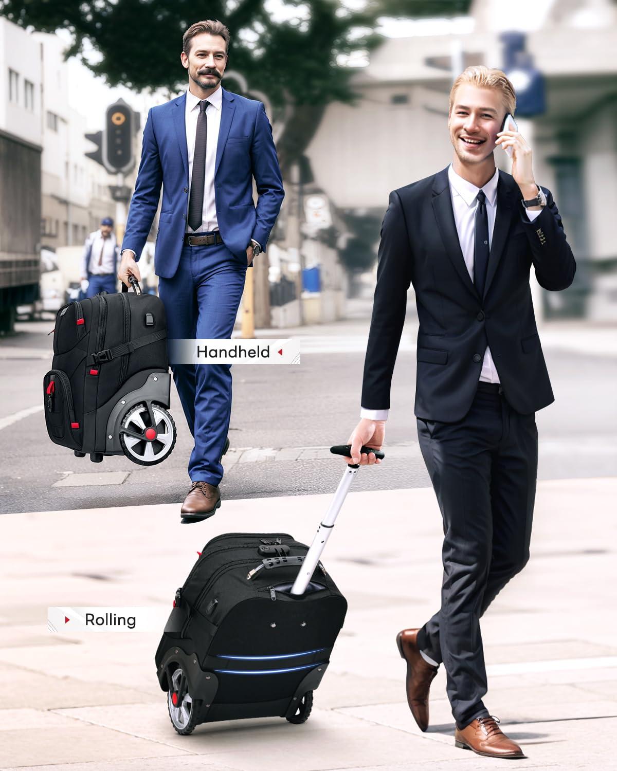 MATEIN MATEIN Rolling Bag with Wheels, 17 Inch Extra Large Laptop Roller Backpack for Adults with Anti Theft Lock & USB Charging Port, Water Resistant Wheeled Bag Carry On Luggage for Teacher Work Travel Men