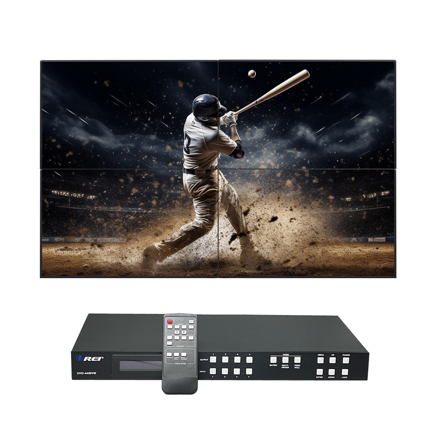 OREI OREI 4K 4x4 HDMI Matrix Video Wall Controller Processor Multiviewer Display Upto 4K 60hz 2x1, 1x2, 1x3, 1x4 Supports 180 Degree Rotate RS-232 Audio Extraction (UHD-44MVW)