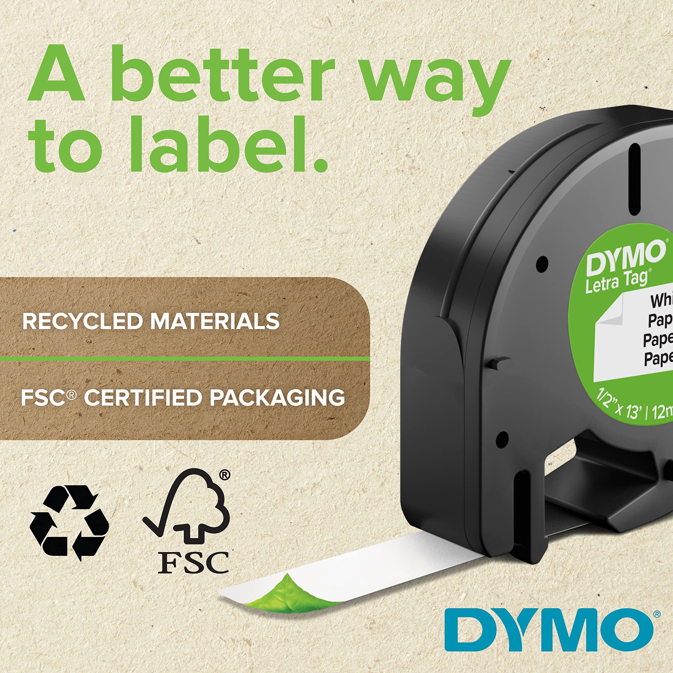 DYMO DYMO Authentic LT Plastic Labeling Tape for LetraTag Label Makers, 1/2" (12mm), Black Print on Clear Tape, 6-Pack