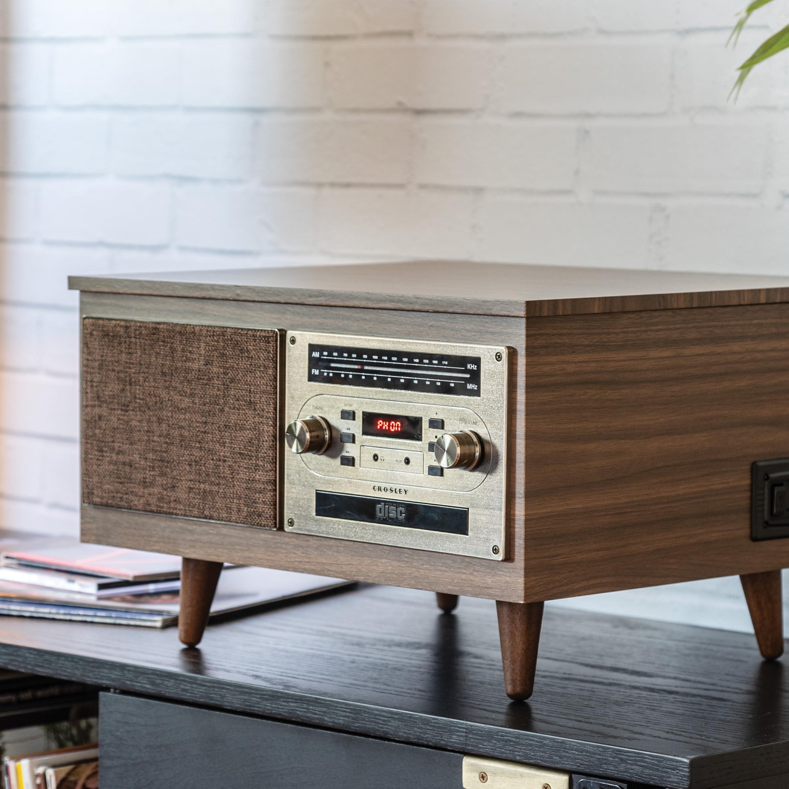 Crosley Crosley CR7023A-WA Serenade 8-in-1 Vinyl Record Player with 3-Speed Turntable, Bluetooth, AM/FM Radio, CD, Cassette, and Aux-in, Walnut