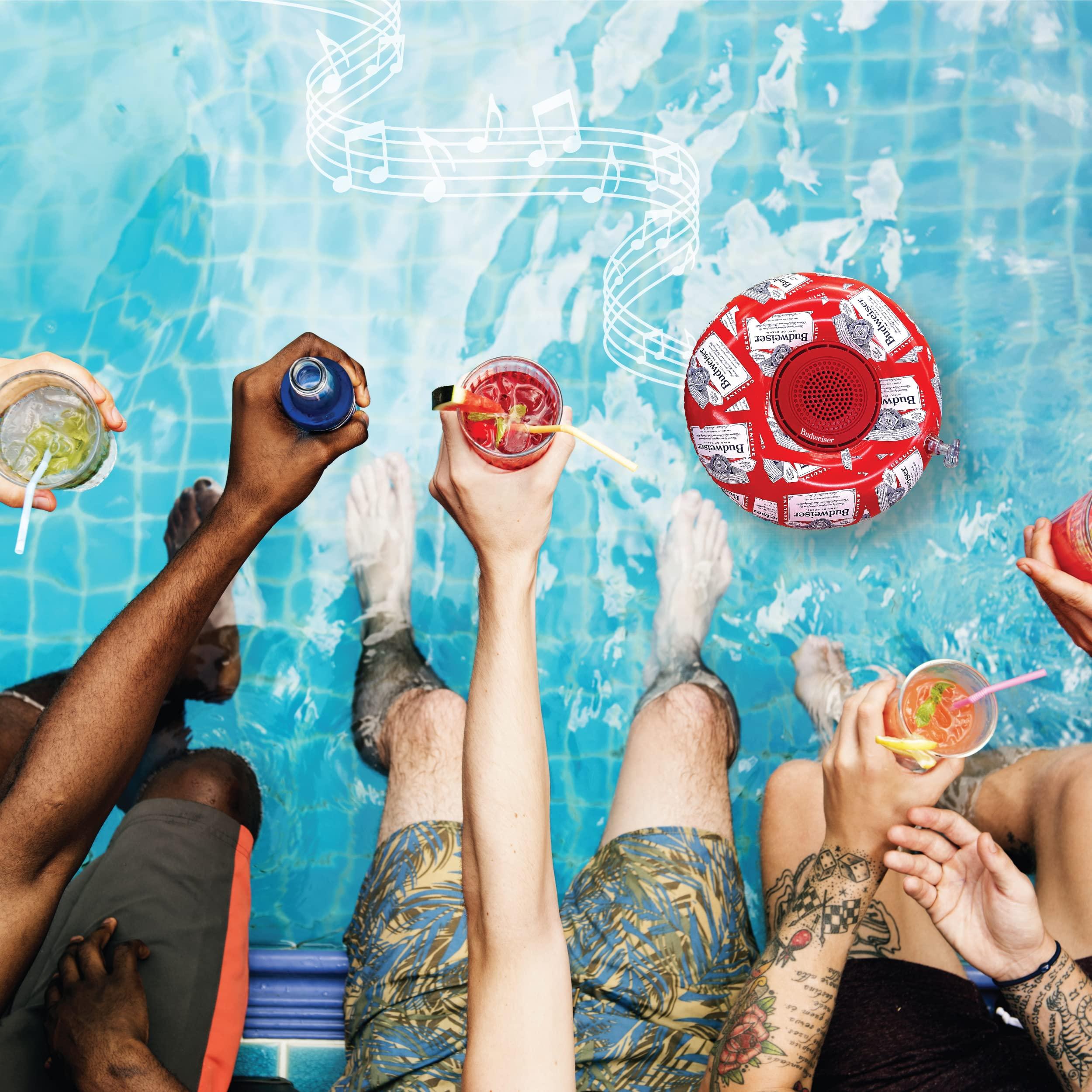 Budweiser Budweiser Bluetooth Pool Floatie Speaker - Portable Bluetooth Speaker - Water Resistant - Air Pump Included - Drink Holder