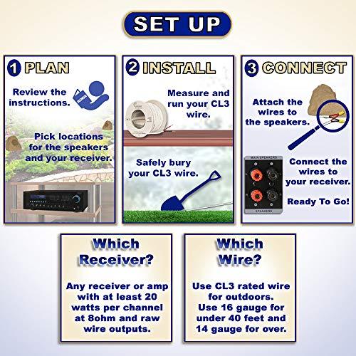 Theater Solutions Theater Solutions 2R8S Outdoor Sandstone 8" Rock 2 Speaker Set for Deck Pool Spa Yard Garden