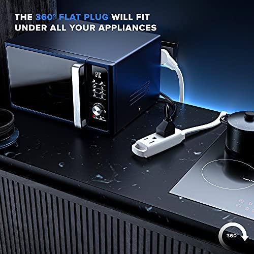 Maximm Maximm Cable 10 Ft 360° Rotating Flat Plug Extension Cord / Wire, 16 AWG Multi 3 Outlet Extension Wire, 3 Prong Grounded Wire - White - UL Certified