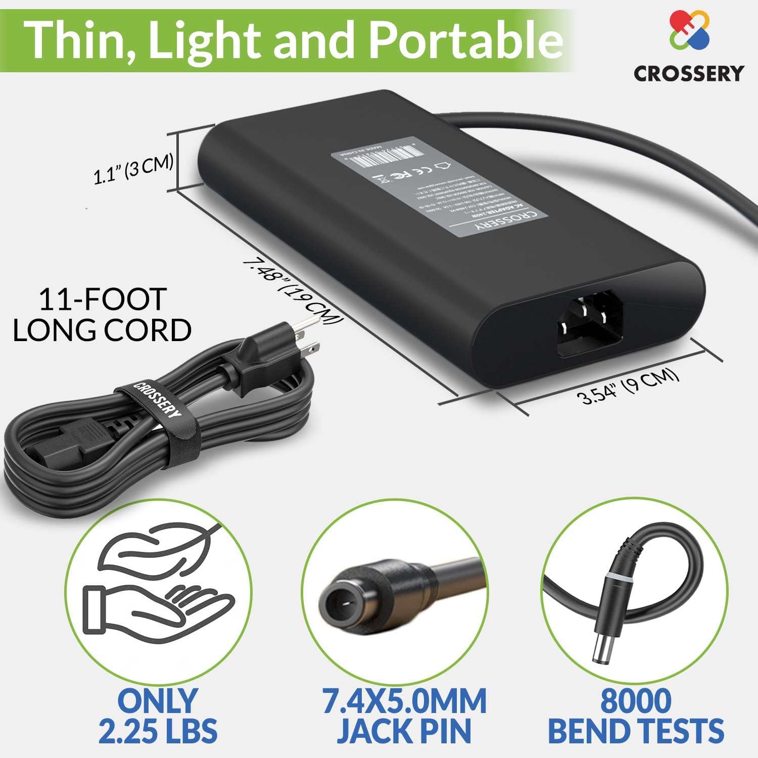 Crossery New Slim 240W Laptop Charger for Dell - 240 Watt Dell Laptop Charger Fit for G3 G5 G7 G15 & Alienware M15 M17 M17x x51 - AC Adapter Power Supply Cord Replacement for Alienware 17 15 13 R1-R5