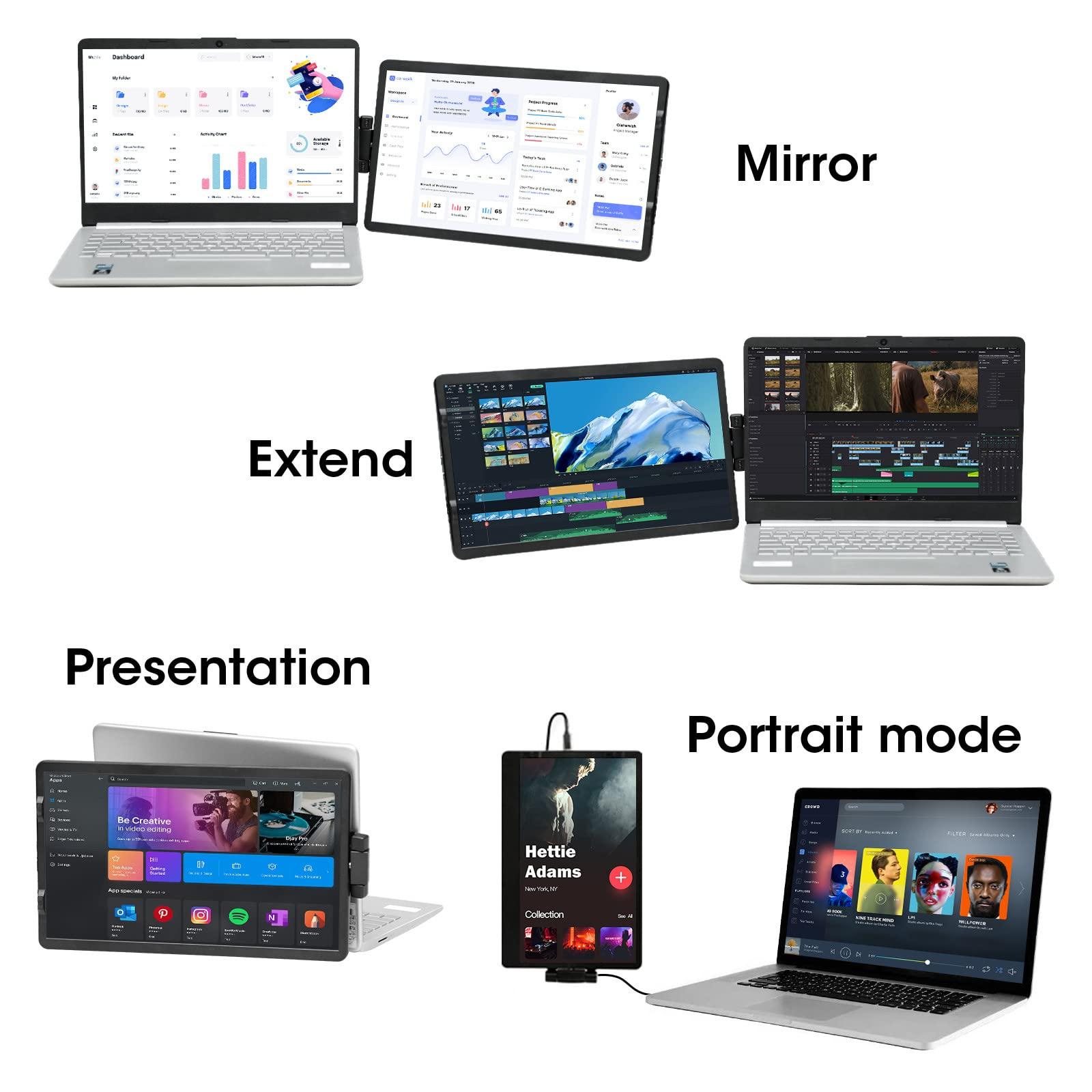 Anvazise Anvazise Laptop Screen Extender, 14.1" Triple Portable Monitor FHD 1080P IPS Laptop Monitor Extender with Stand, Type-C/HDMI Plug and Play, for Windows/Mac/Chrome