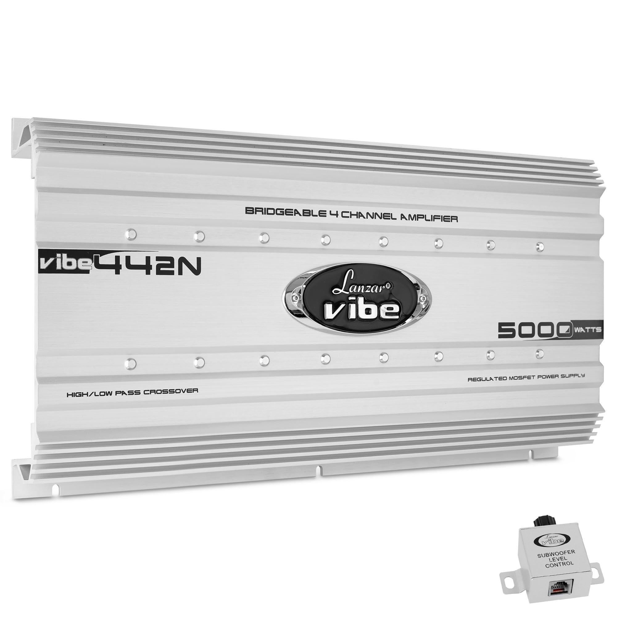 Lanzar Lanzar Premium Car Audio, Amplifier Car Audio, Car Stereo Amplifier, 5,000 Watt, 4-Channel, RCA Input, Subwoofer Bass Control, Power Amp, LED Indicator, Car Electronics, Gray (VIBE442N.5)