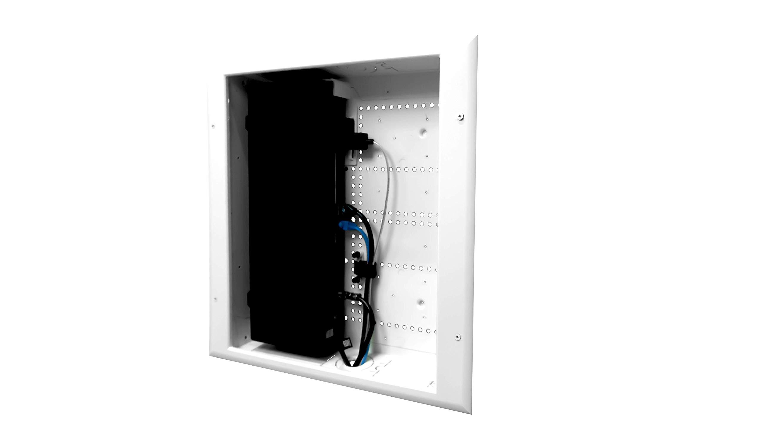 DATA COMM DataComm Electronics 45-8011-1P Multi-Functional Recessed Media Box with Integrated Duplex Power Receptacle For Seamless Home & Office Connectivity Solutions, In Wall Box, Hides TV Outlet & Cables