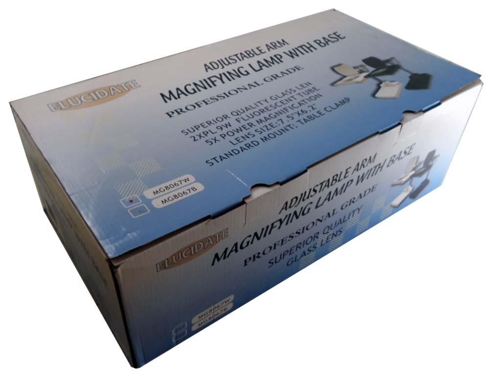 ToolUSA ELUCIDATE 5 Diopter White Magnifier Lamp | 2.5 Magnification | Dual Fluorescent Lighting | Flexible 7\" x 5.2\" Clamp-on Design