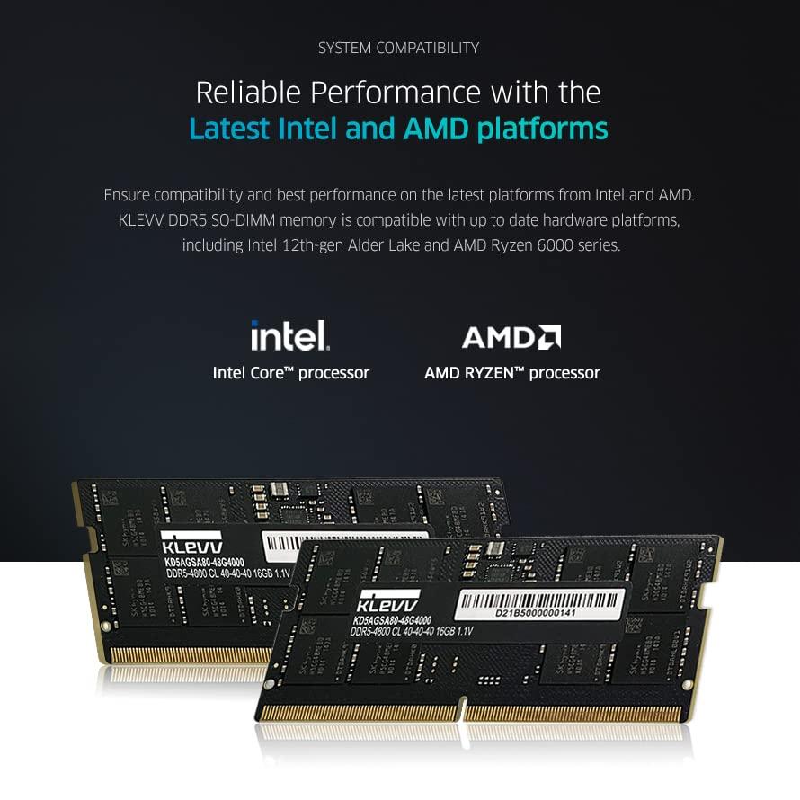 KLEVV KLEVV DDR5 32GB (2x16GB) 5600MHz CL46 A-DIE 1.1V SODIMM Laptop Ram Memory SK Hynix Chip (KD5AGSA80-56G460D)