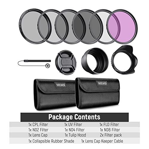 Neewer NEEWER 77mm ND Lens Filter Kit: UV, CPL, FLD, ND2, ND4, ND8, Lens Hood and Lens Cap Compatible with Canon Nikon Sony Panasonic DSLR Cameras with 77mm Lens