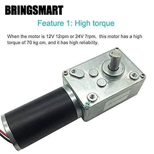 BRINGSMART BRINGSMART 12V 5rpm DC Worm Gear Motor 35kg.cm Self-Locking Reversed Mini Turbine Geared Motor for DIY Robot Rotating Table Door Lock Curtain Machine (12V 5rpm)