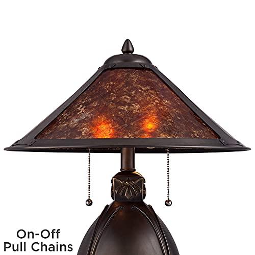 Robert Louis Tiffany Robert Louis Tiffany Nell Art Deco Tiffany Style Small Accent Table Lamp 19" High Bronze Brown Antique Pottery Ceramic Natural Mica Shade Decor for Bedroom House Bedside Nightstand Home Office
