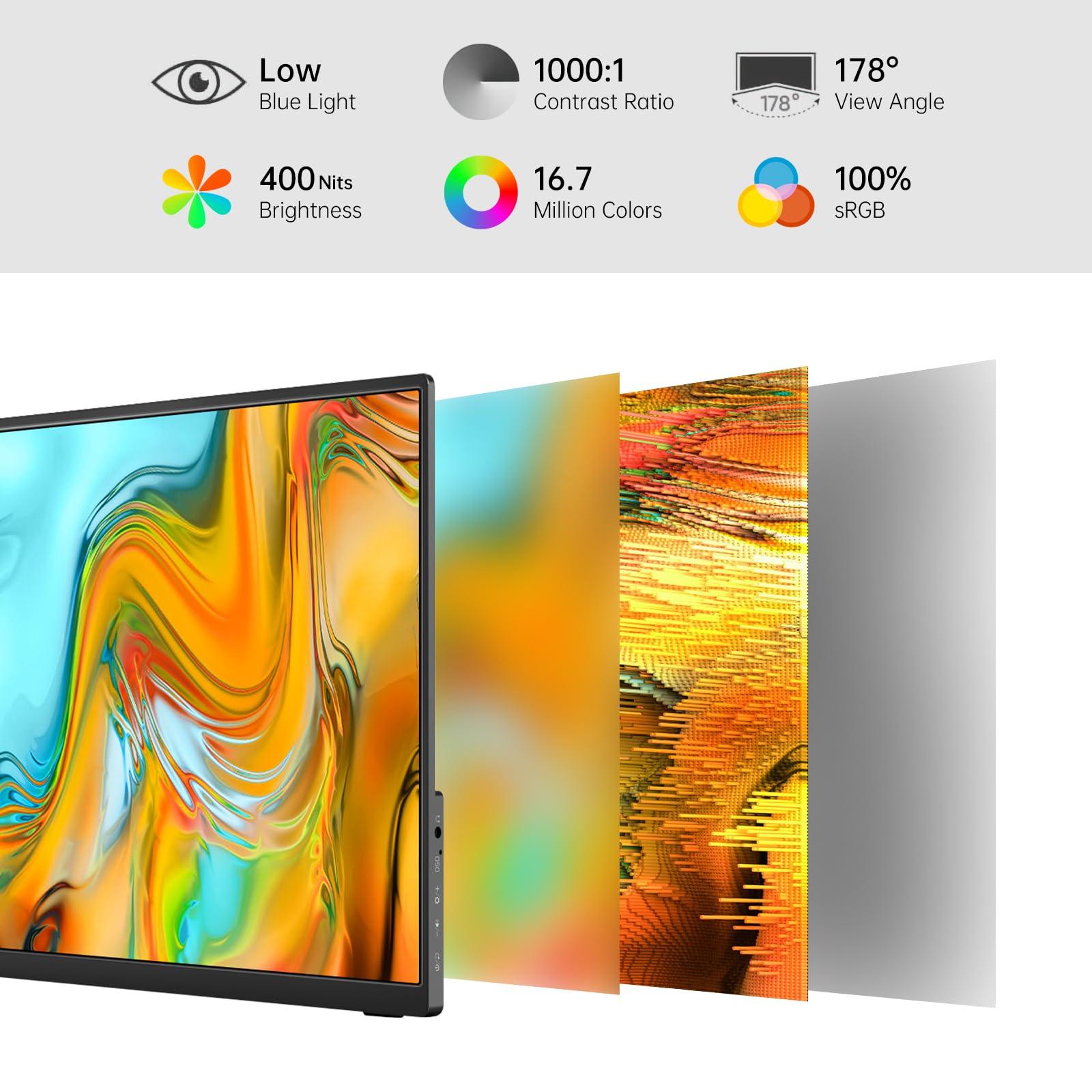 MNN MNN Portable Monitor 14 inch FHD 1920 * 1200P USB C HDMI Ultra-Slim IPS Travel Display w/Smart Cover & Speakers, HDR Plug&Play, External Monitor for Laptop PC, Phone,Mac(400cd/m Brightness)