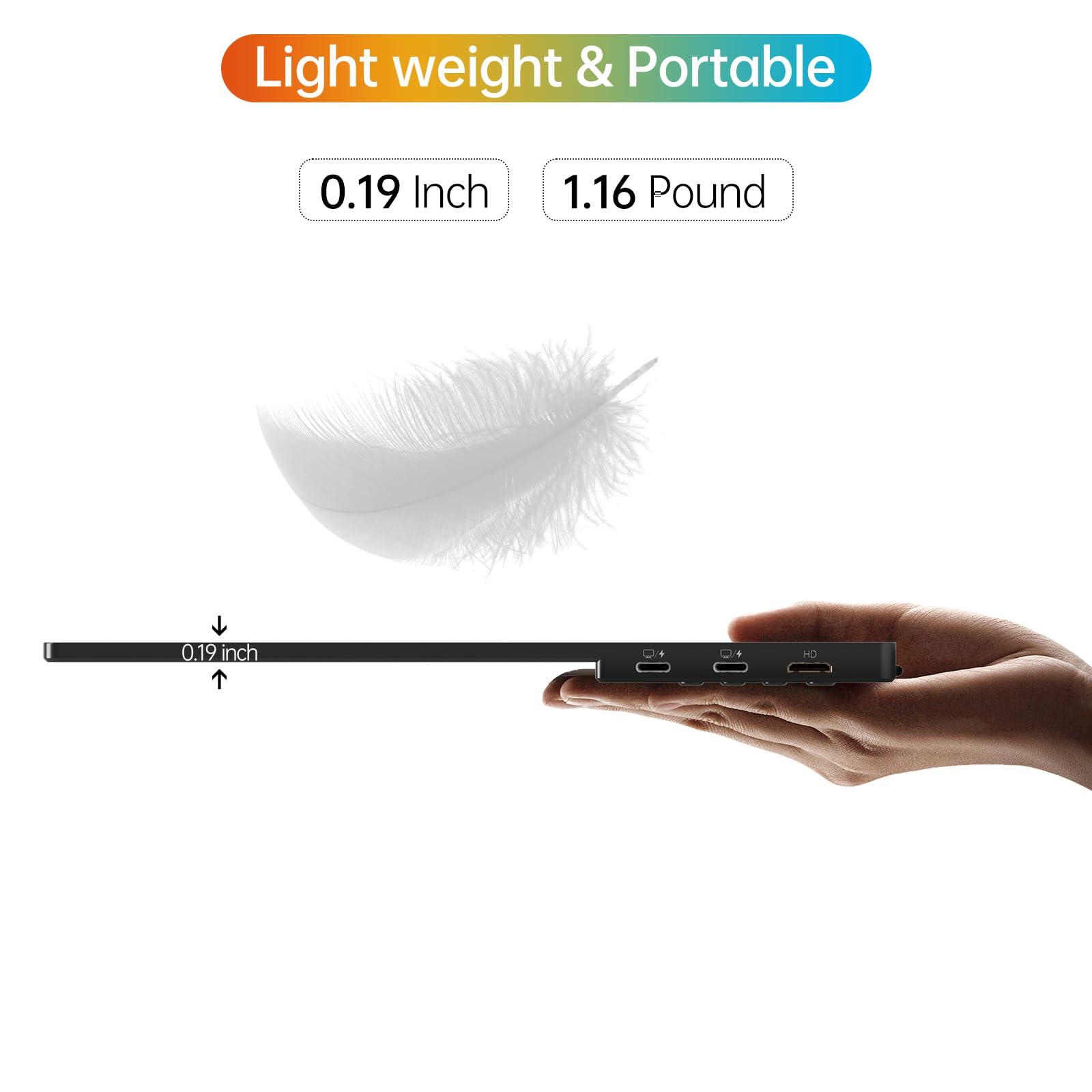 MNN MNN Portable Monitor 14 inch FHD 1920 * 1200P USB C HDMI Ultra-Slim IPS Travel Display w/Smart Cover & Speakers, HDR Plug&Play, External Monitor for Laptop PC, Phone,Mac(400cd/m Brightness)