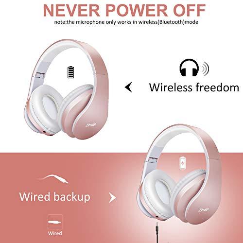 ZIHNIC ZIHNIC Bluetooth Headphones Over-Ear, Foldable Wireless and Wired Stereo Headset Micro SD/TF, FM for Cell Phone,PC,Soft Earmuffs &Light Weight for Prolonged Wearing(Rose Gold)