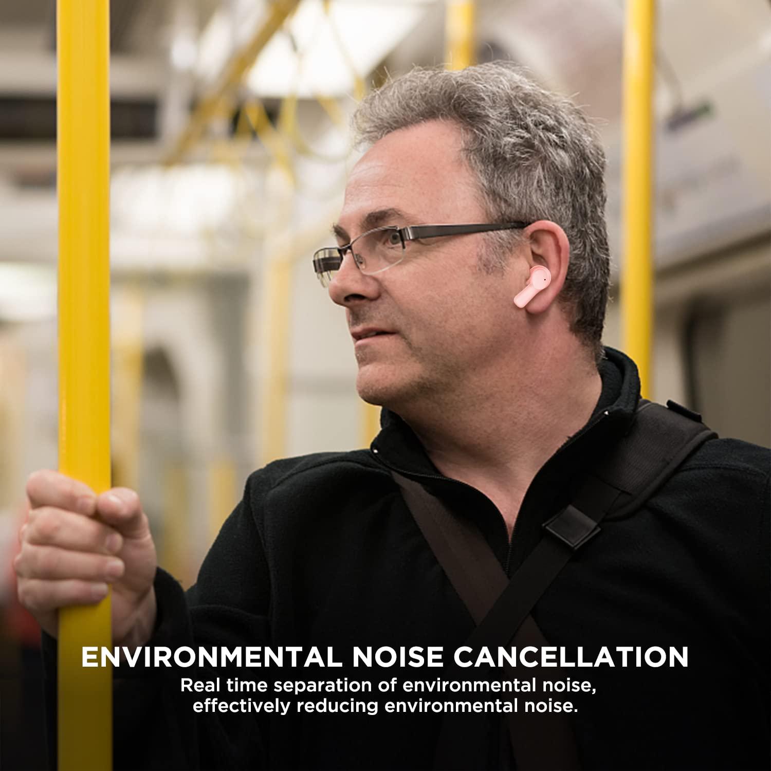 HTC HTC True Wireless Earbuds 1 Bluetooth 5.3 Earphones, in-Ear Headphone ENC Noise Cancellation with Transparent Charging Case, 32-Hour Playtime/Built-in Mic/Touch Control -Crystal Pink