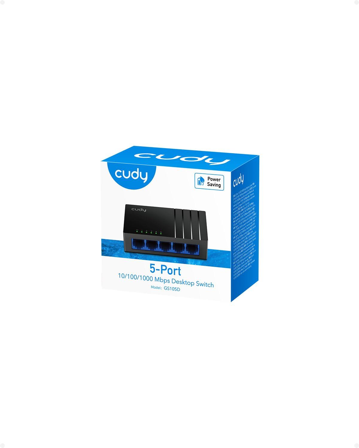 Cudy Cudy GS105D 5 Port Gigabit Ethernet Switch Desktop Ethernet Splitter Plastic Case Unshielded Switch Plug & Play Fanless Unmanaged
